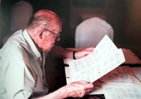 Emeterio Cuadrado trabajando  en su casa de Madrid. 1992