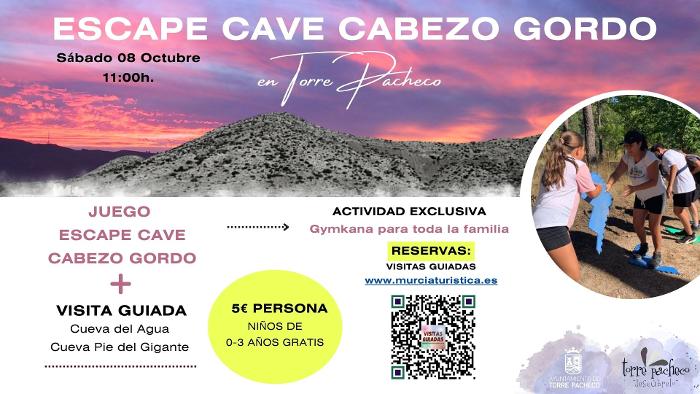 JUEGO ESCAPE CAVE CABEZO GORDO + VISITA GUIADA EL 08 DE OCTUBRE 2022