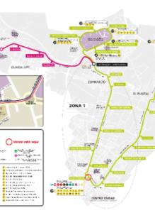 Plano con líneas del tranvía de Murcia 